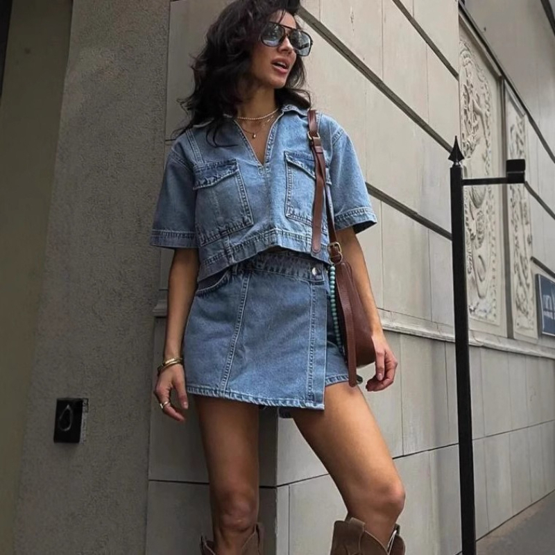 Women's 2 Piece Denim Outfits  - Quilt Cotton Summer ulasan dan harga