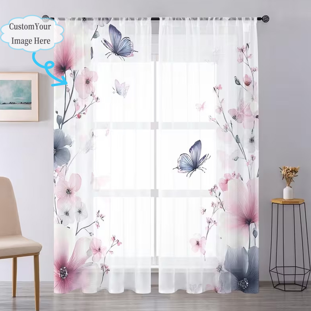 Custom 2D Flat 2pcs Sheer Curt - Home Textiles ulasan dan harga