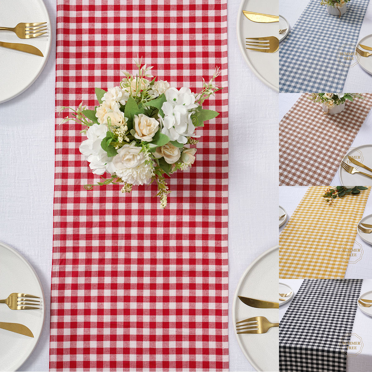 Rustic Plaid Cotton Table Runn - Home Textiles Plaid ulasan dan harga