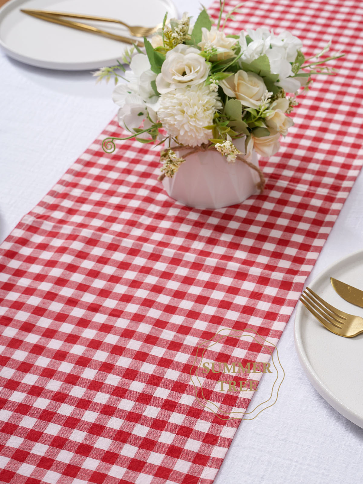 Rustic Plaid Cotton Table Runn - Home Textiles Plaid ulasan dan harga