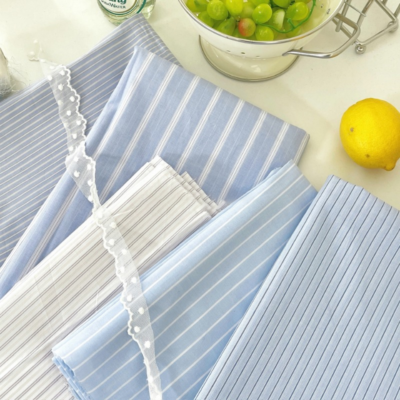 0.5m/2m Korean Style Blue Stri - Home Textiles Plaid ulasan dan harga