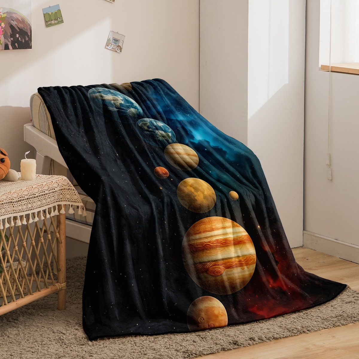 Galaxy Planets Pattern Flannel - Galaxy Home Textiles ulasan dan harga