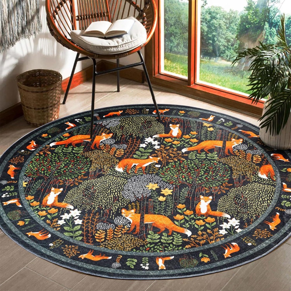 Round Fox Forest Carpet with O - Home Textiles Plaid ulasan dan harga